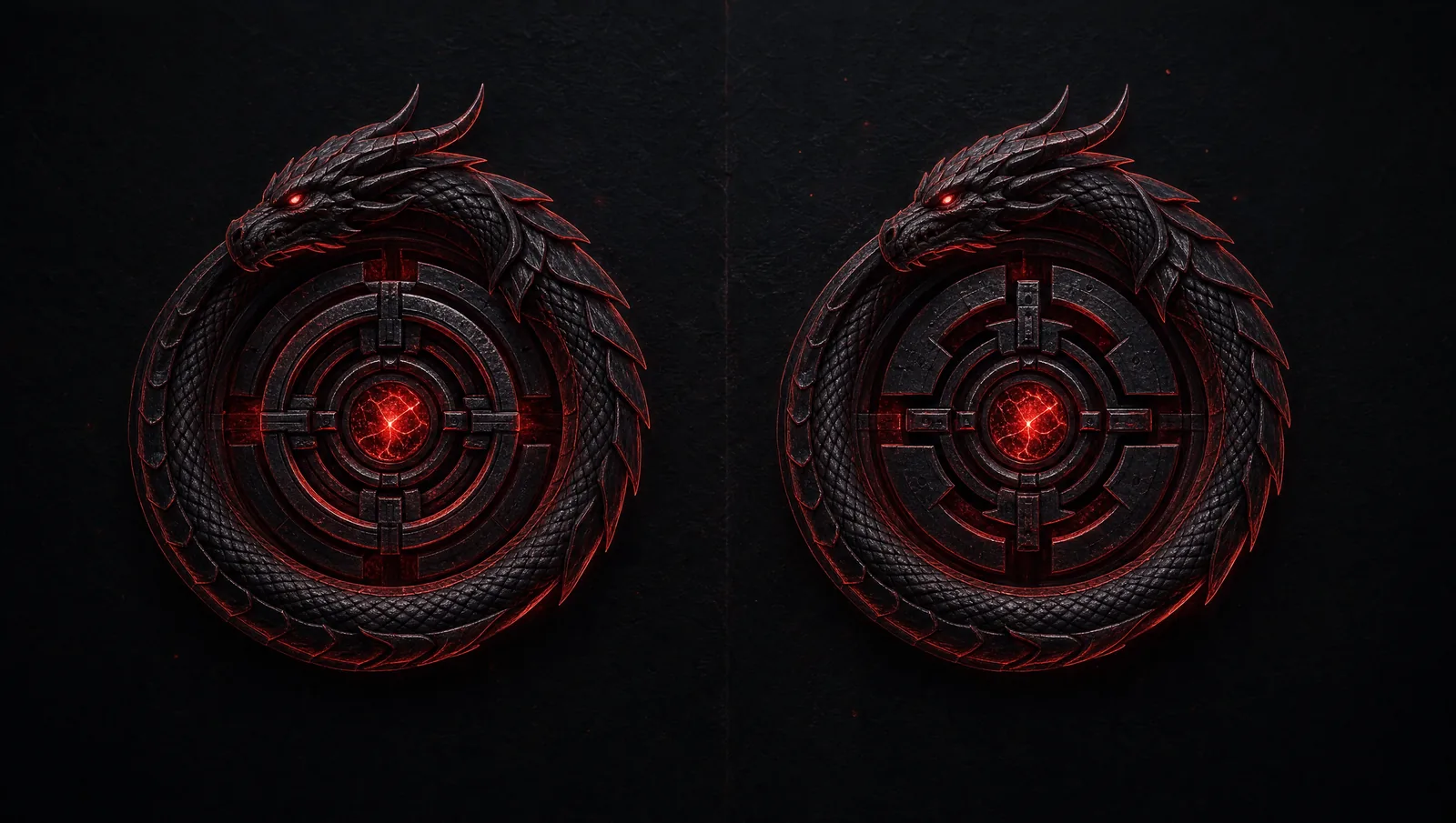 Two almost identical emblem-locks side by side, subtly different